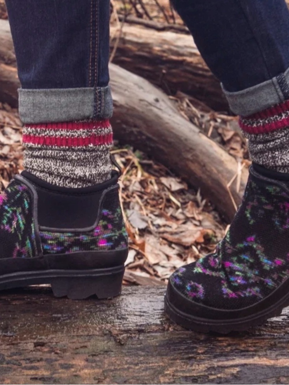 Muk Luks Libby Geo Space Women’s Black Multicolor Ankle Rain Boots - Size 7